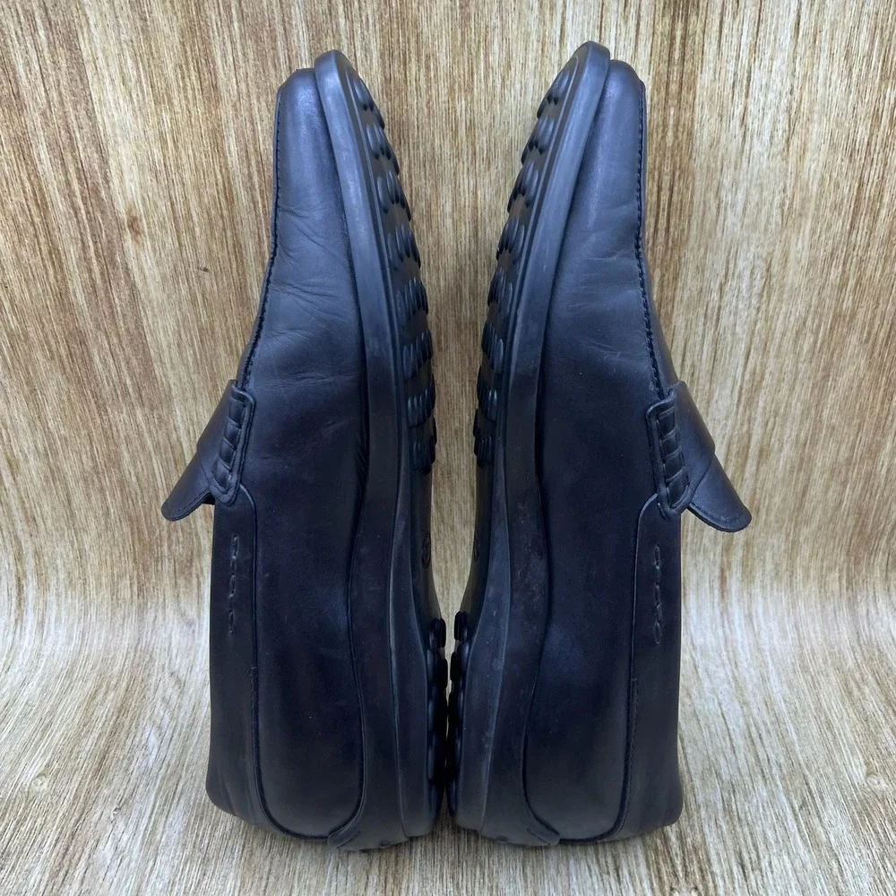 Tods Penny Loafers Men's Size 8 Black Leather Gommino Driving Shoes Italy